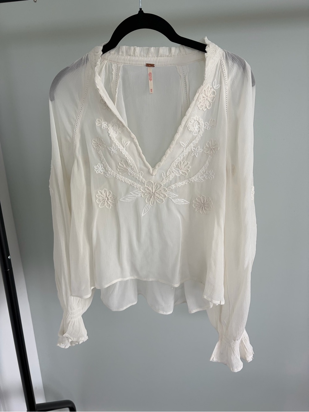 Free People Bali Dragon Lily Sheer  Embroidered Blouse